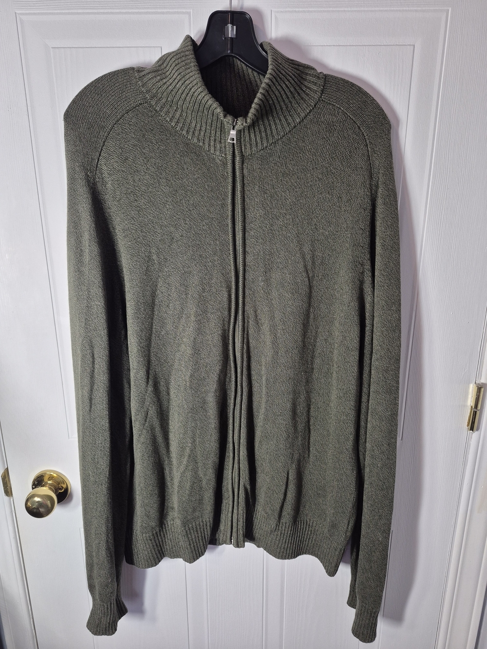 Banana Republic Men's L Olive Green Silk Cashmere Full Zip Mock Neck Sweater